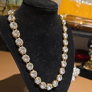 NY Collection Gold-tone Clear Crystal Tennis Necklace